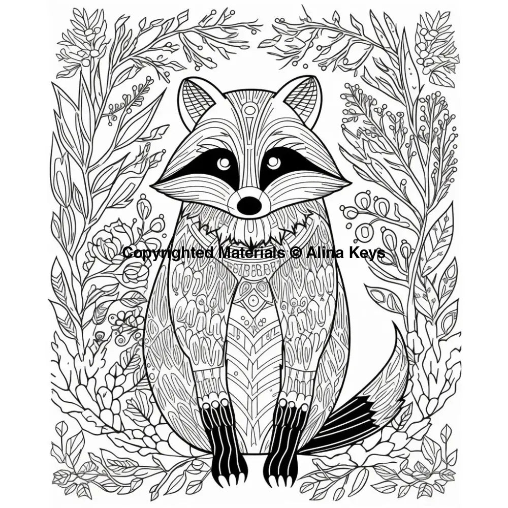 intricate design raccoon coloring pages