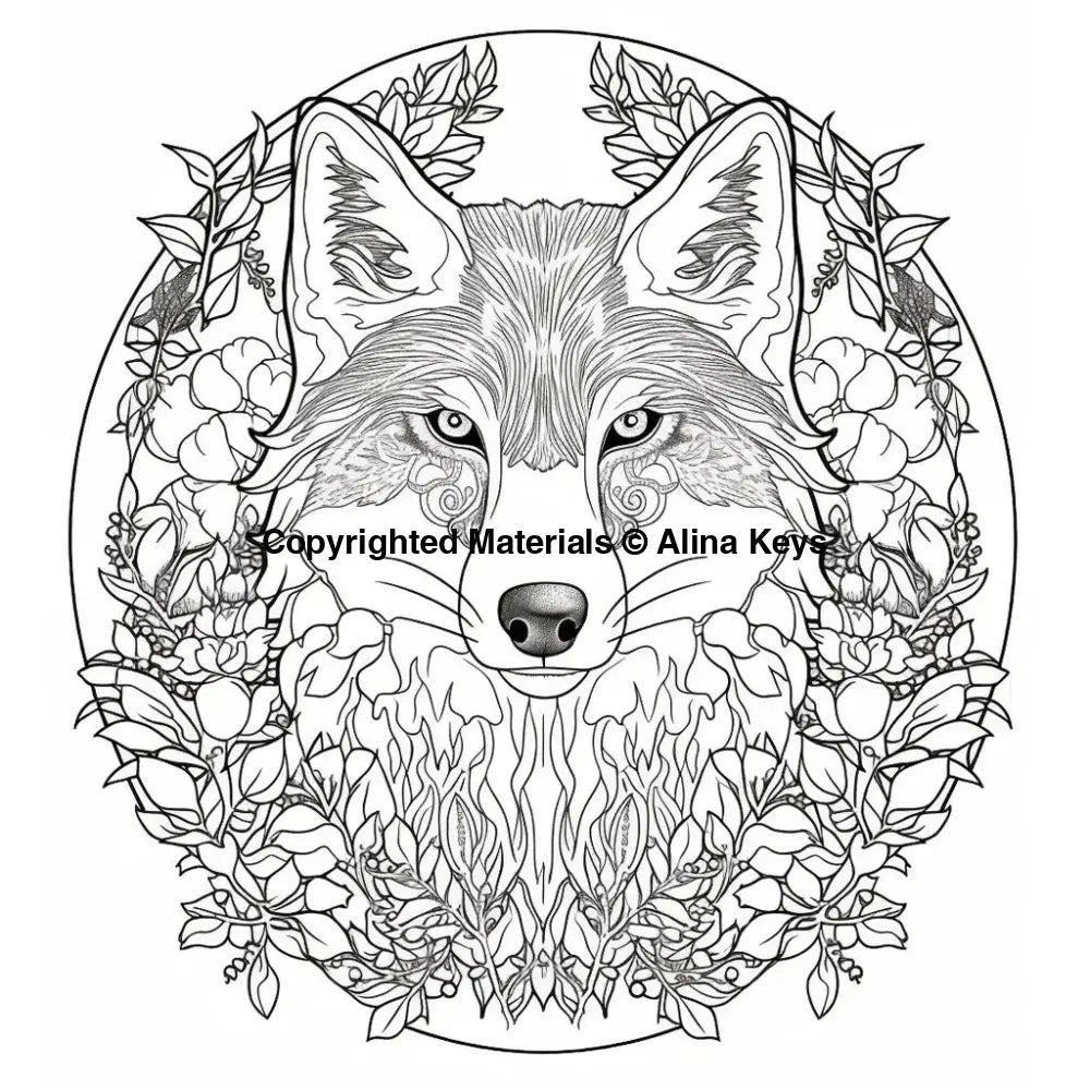 intricate flower pattern fox coloring pages