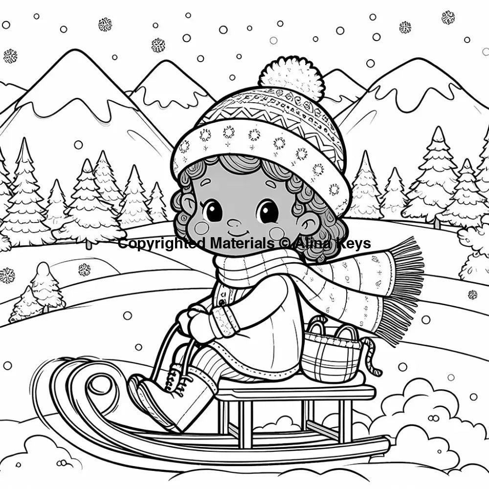 mountain snow sledding coloring pages