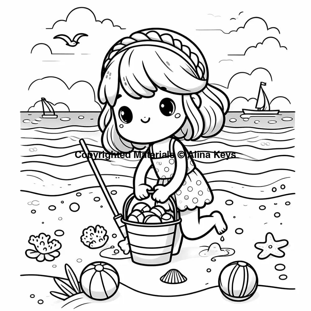 girl in beach coloring pages