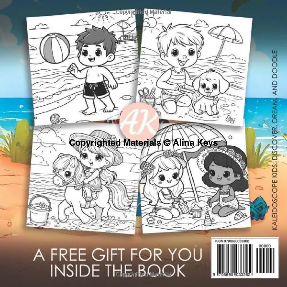 Kids on the Beach Coloring Book Seaside Adventures Design Pages Back Cover