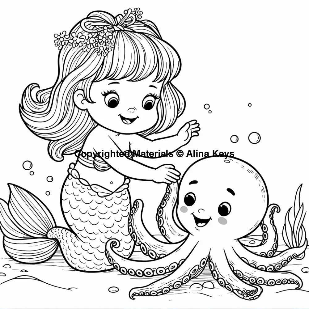 little mermaid with octopus coloring pages