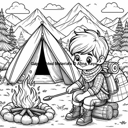 kids mountain camping coloring pages