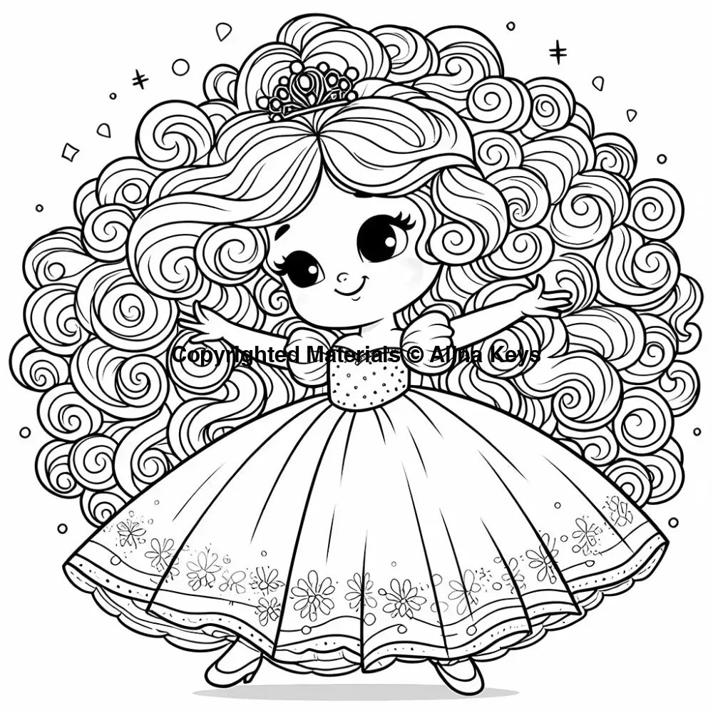 curly hair princess coloring pages