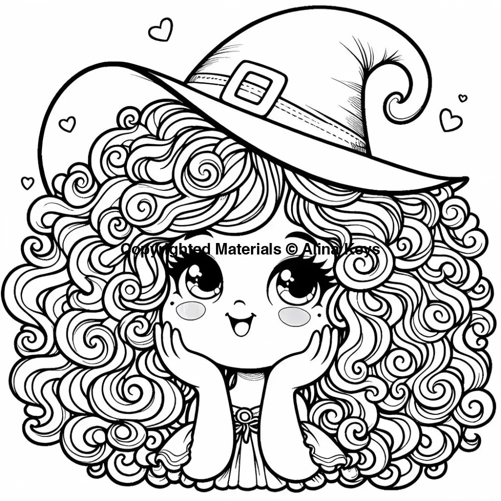 joyful curly hair witch coloring pages