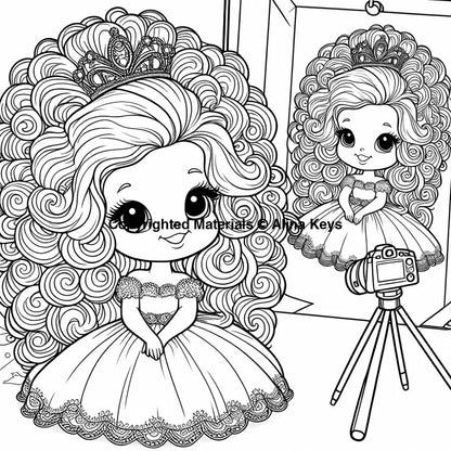 curly hair princess taking picture coloring image