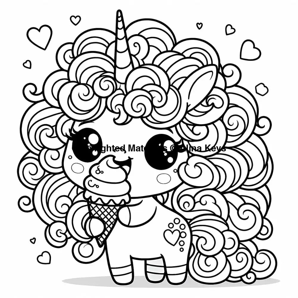 curly hair unicorn coloring pages