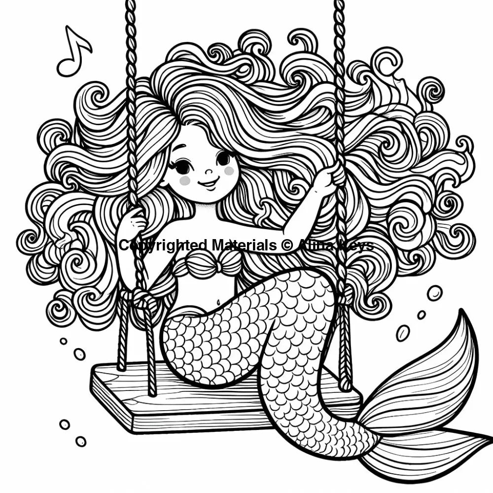 curly hair mermaid coloring pages