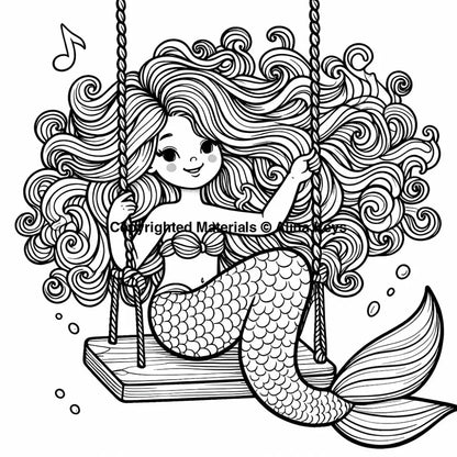 curly hair mermaid coloring pages