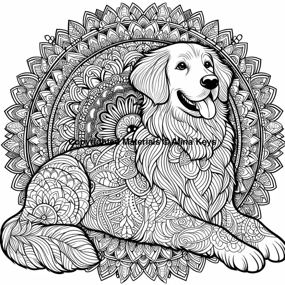 golden retriever intricate dog coloring page