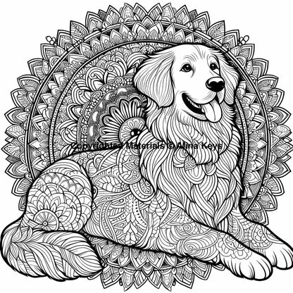 golden retriever intricate dog coloring page