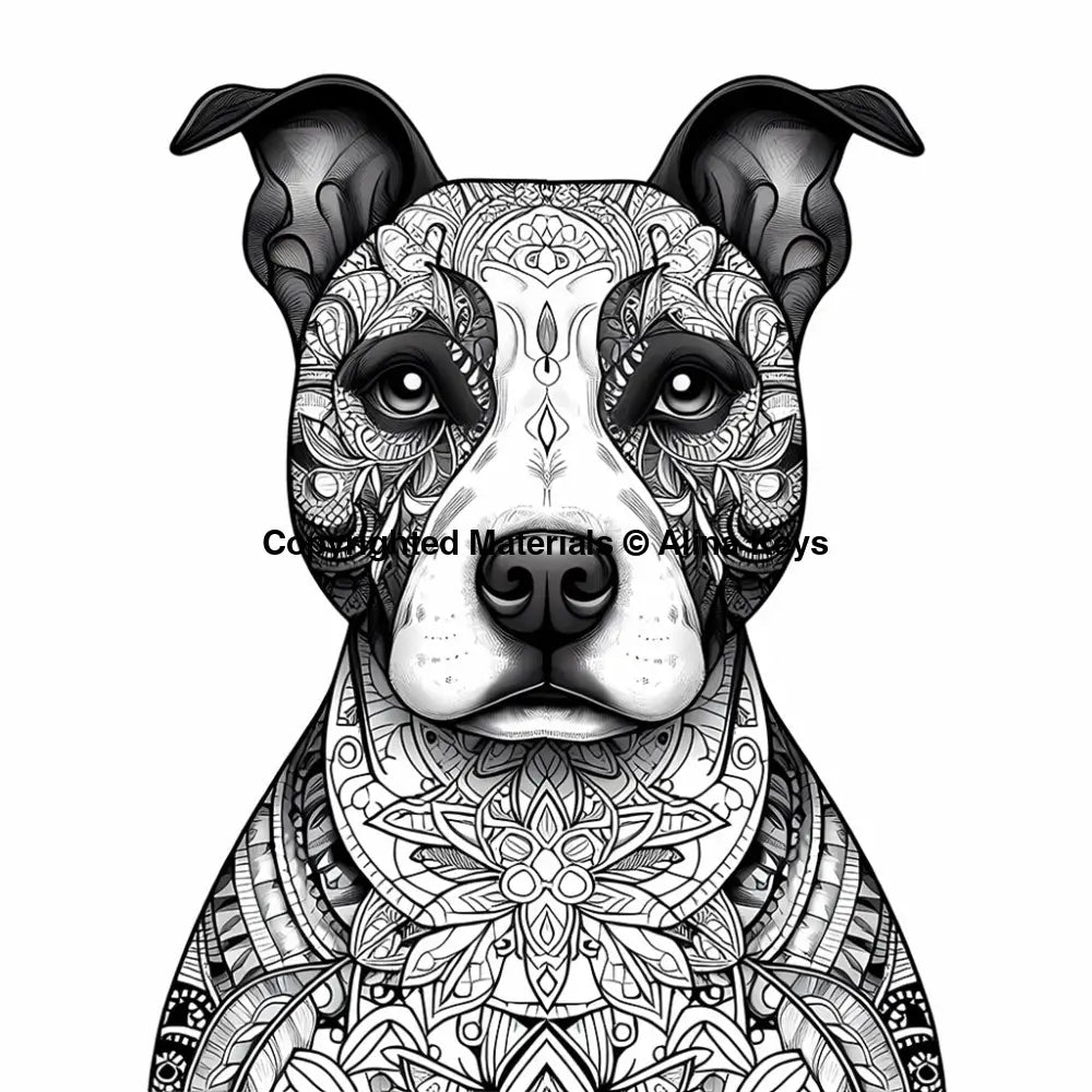 intricate pattern american pit bull terrier dog coloring page