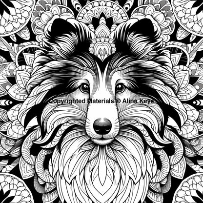 shetland sheepdog sheltie intricate design dog coloring page