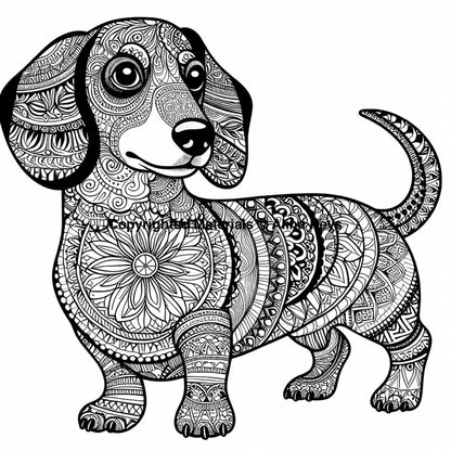 intricate floral design dachshund dog coloring page