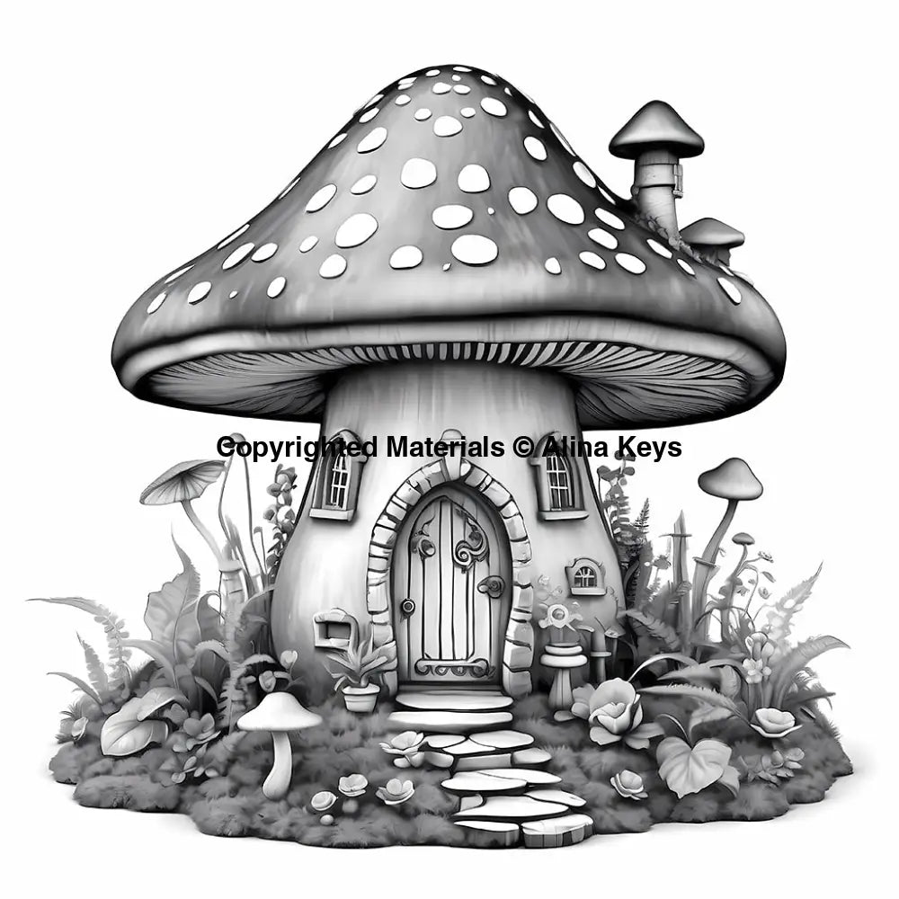 mindfulness fairy mushroom house coloring page