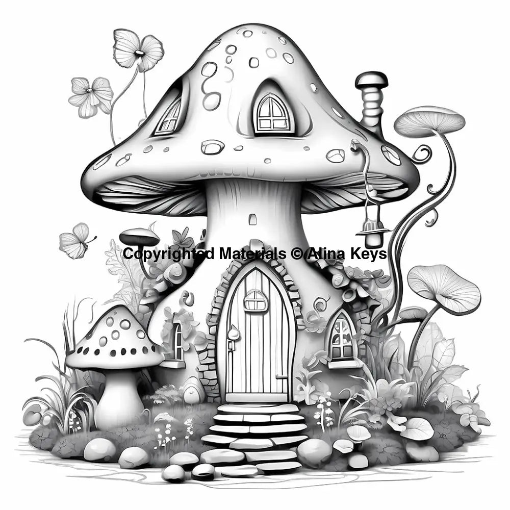 mushroom house coloring page