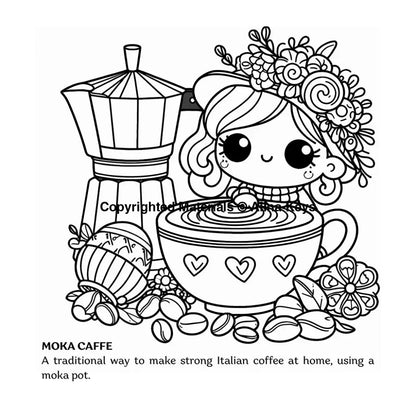 italian moka caffe coffee coloring pages