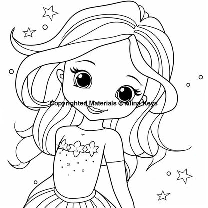 adorable star loving girl coloring page kids