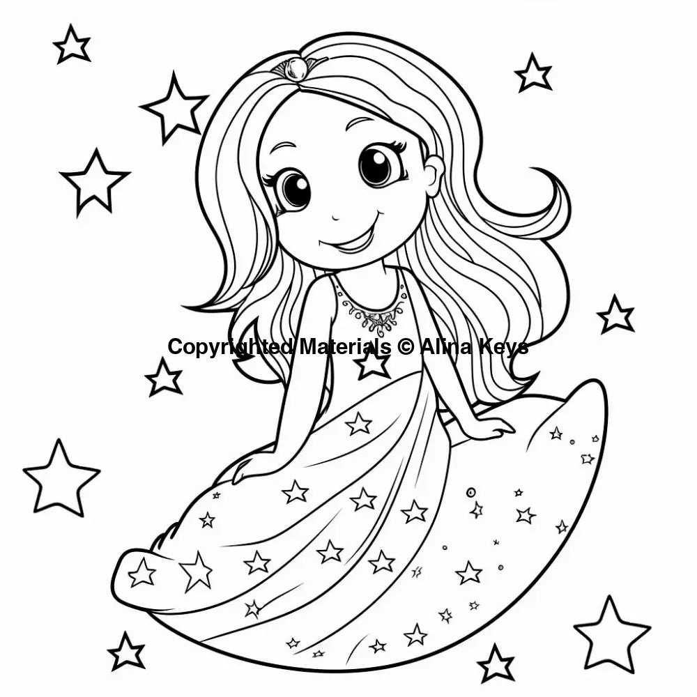 cute girl around stars coloring page kids