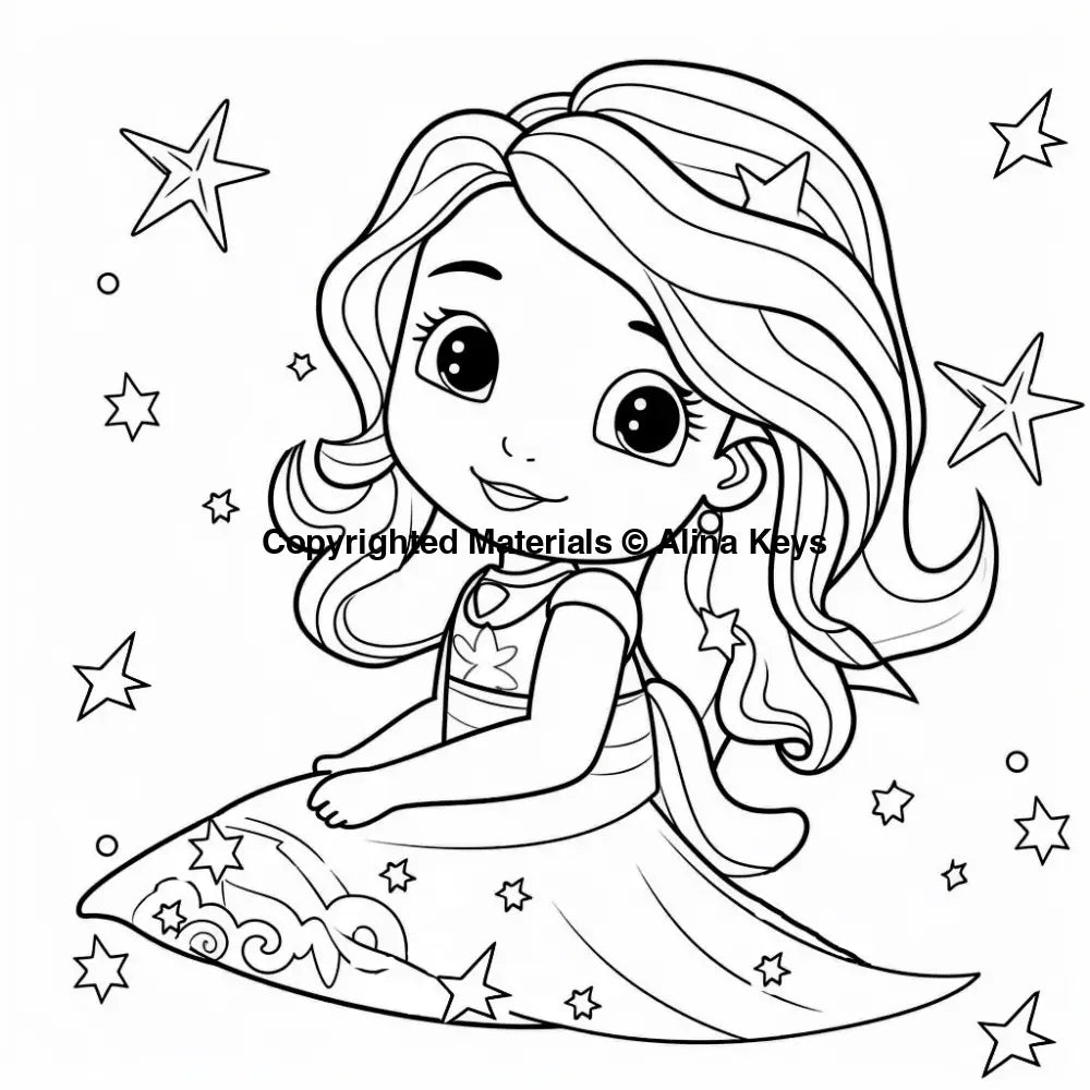 girl with stars coloring pages